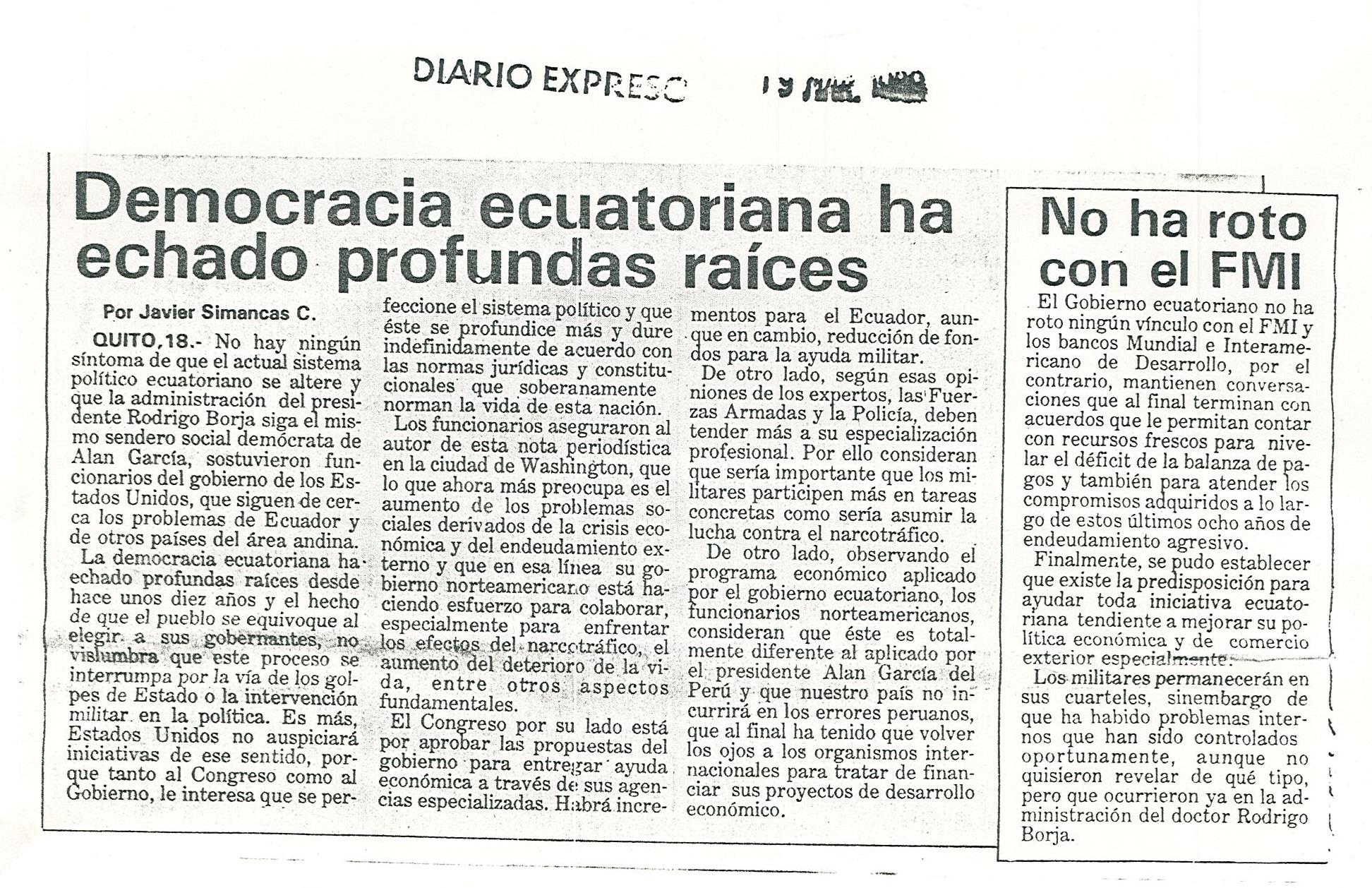 DEMOCRACIA ECUATORIANA HA ECHADO PROFUNDAS RAICES