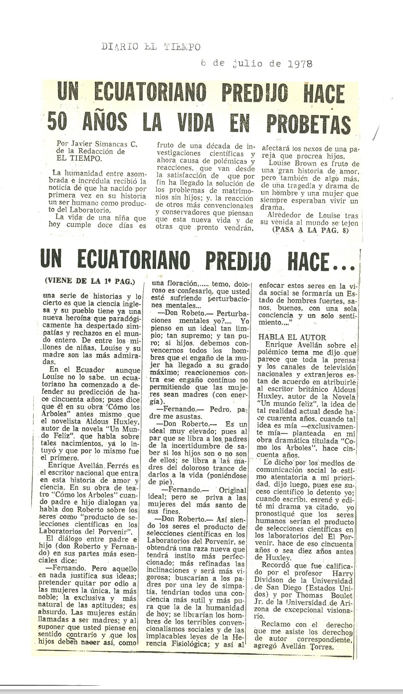 UN ECUATORIANO PREDIJO HACE 50 AÑOS LA VIDA EN PROBETAS